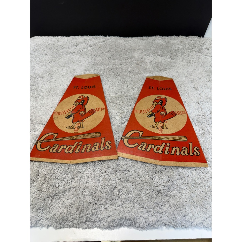 Vintage St Louis Cardinals Folding Cardboard Megaphones Set of 2 Popcorn Holders